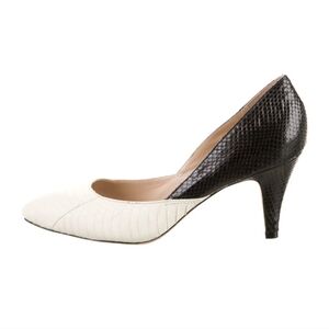 Loeffler Randall Embossed Snakeskin Pumps In Cream And Black